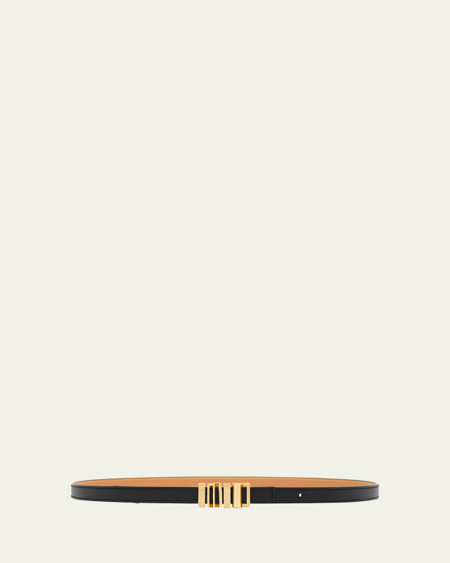 Graphic Buckle Leather Skinny Belt